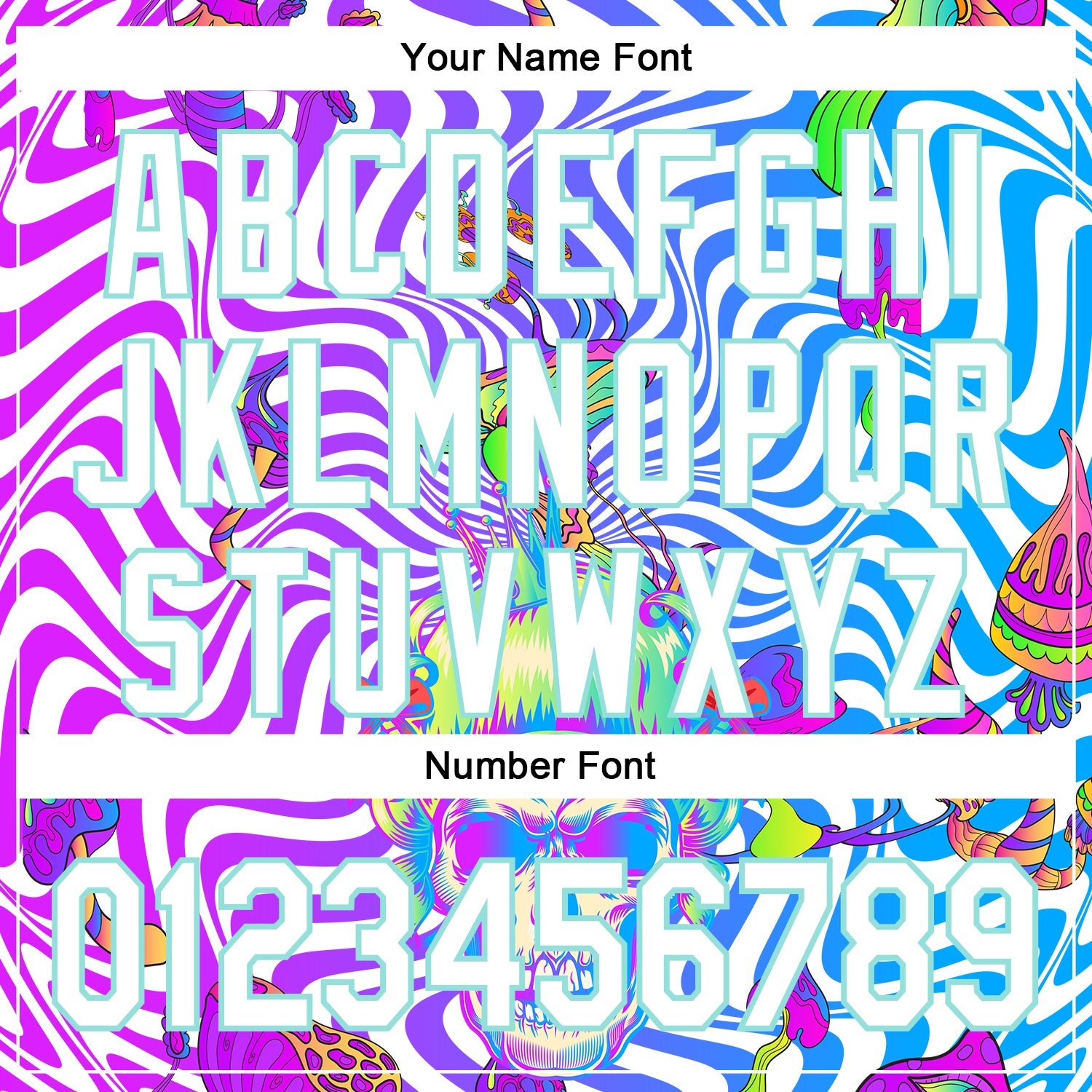 Custom Purple White-Ice Blue 3D Pattern Design Trippy Magic Mushrooms Skull Authentic Baseball Jersey