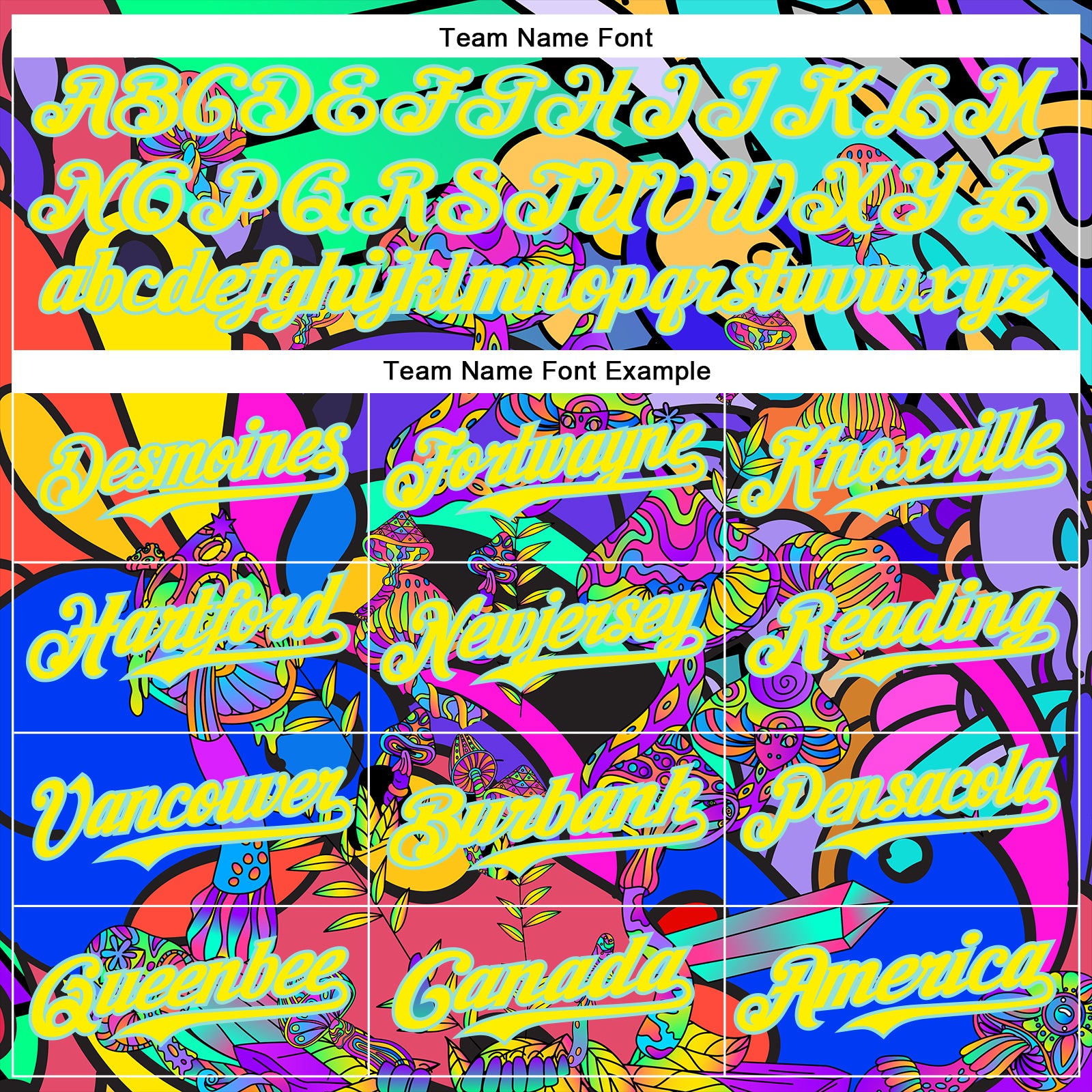 Custom Green Light Yellow-Ice Blue 3D Pattern Design Trippy Magic Mushrooms Hippie Authentic Baseball Jersey