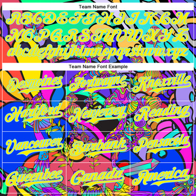 Custom Green Light Yellow-Ice Blue 3D Pattern Design Trippy Magic Mushrooms Hippie Authentic Baseball Jersey