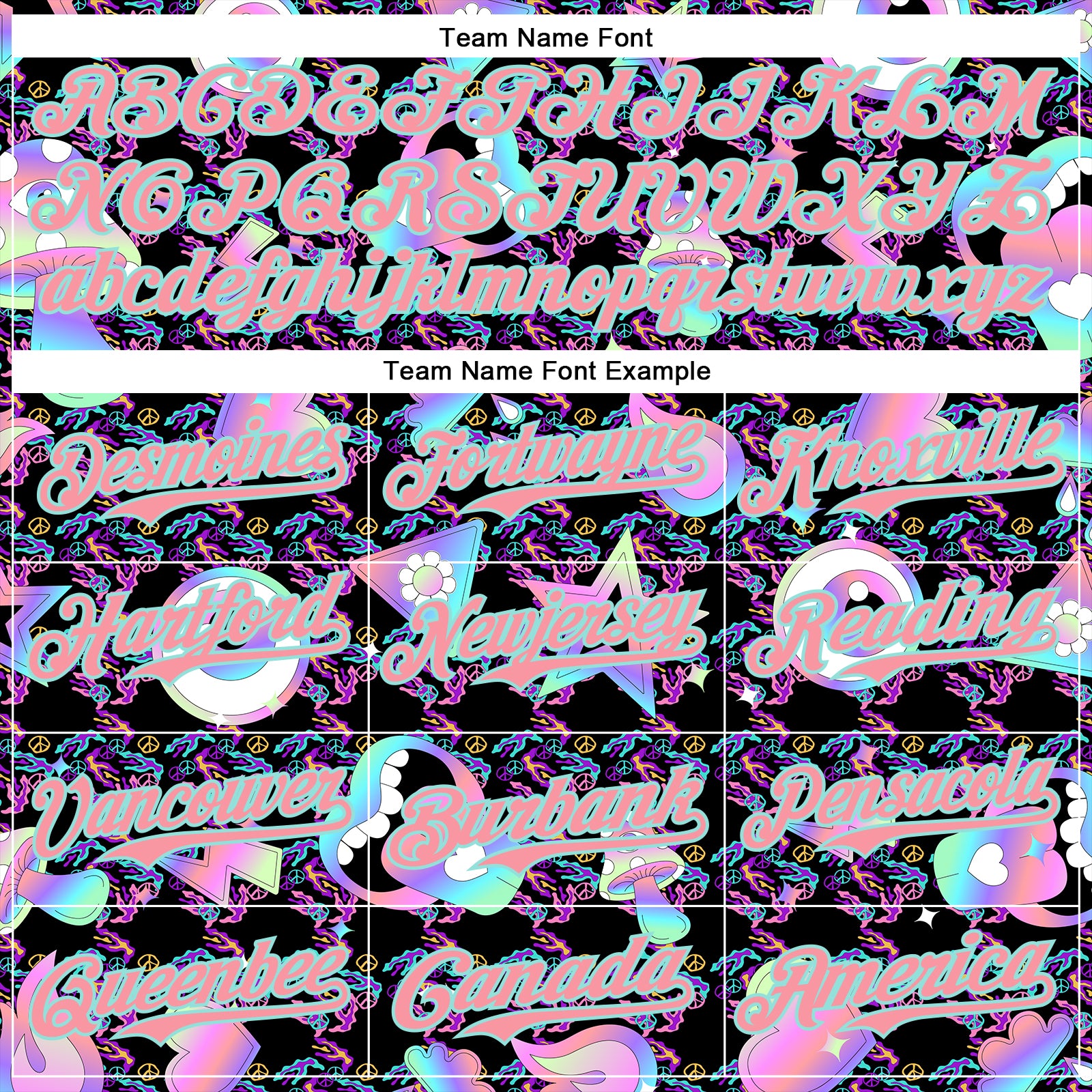 Custom Black Medium Pink-Ice Blue 3D Pattern Design Trippy Magic Mushrooms Peace Sign Authentic Baseball Jersey