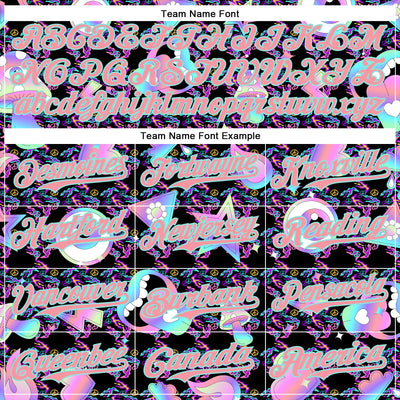 Custom Black Medium Pink-Ice Blue 3D Pattern Design Trippy Magic Mushrooms Peace Sign Authentic Baseball Jersey