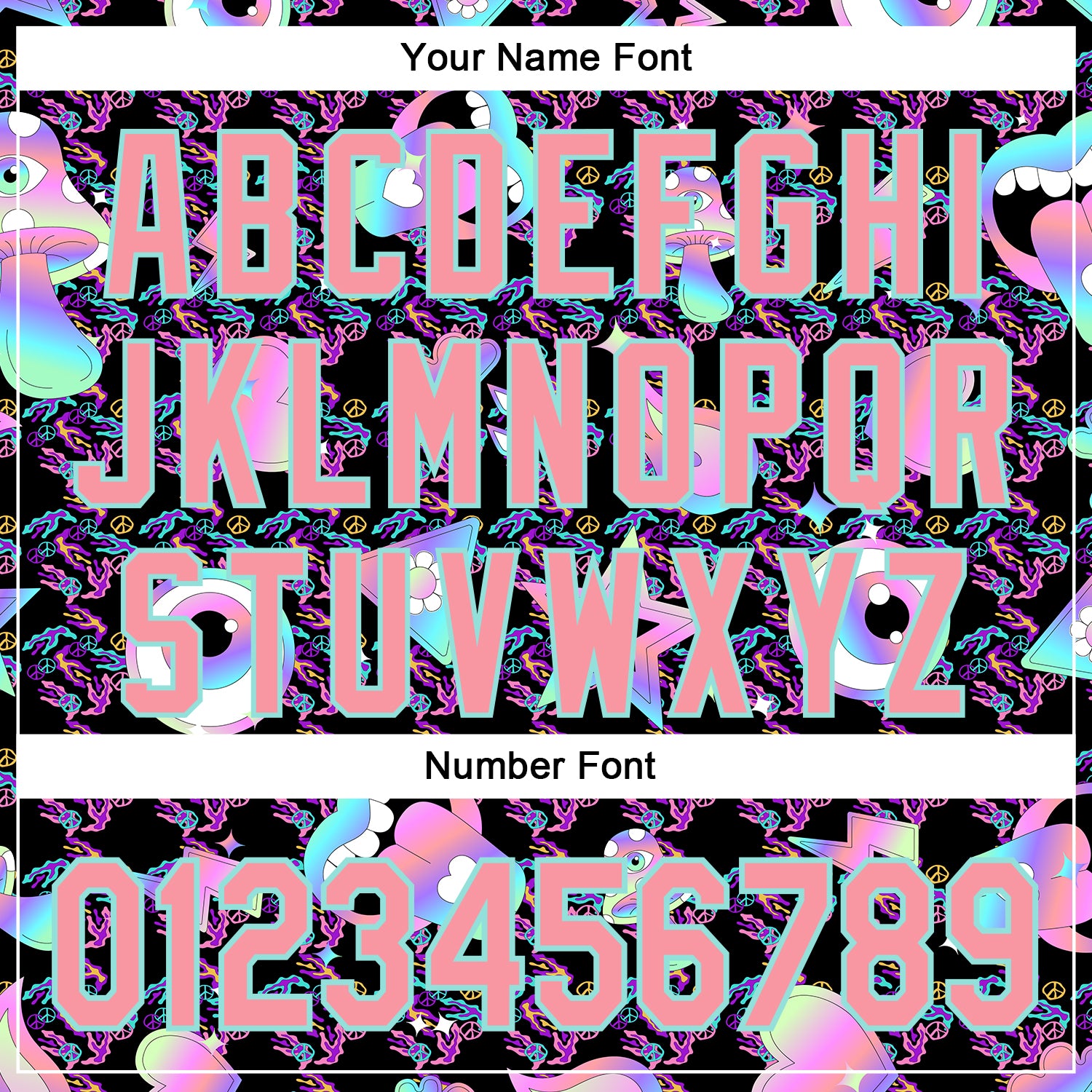 Custom Black Medium Pink-Ice Blue 3D Pattern Design Trippy Magic Mushrooms Peace Sign Authentic Baseball Jersey