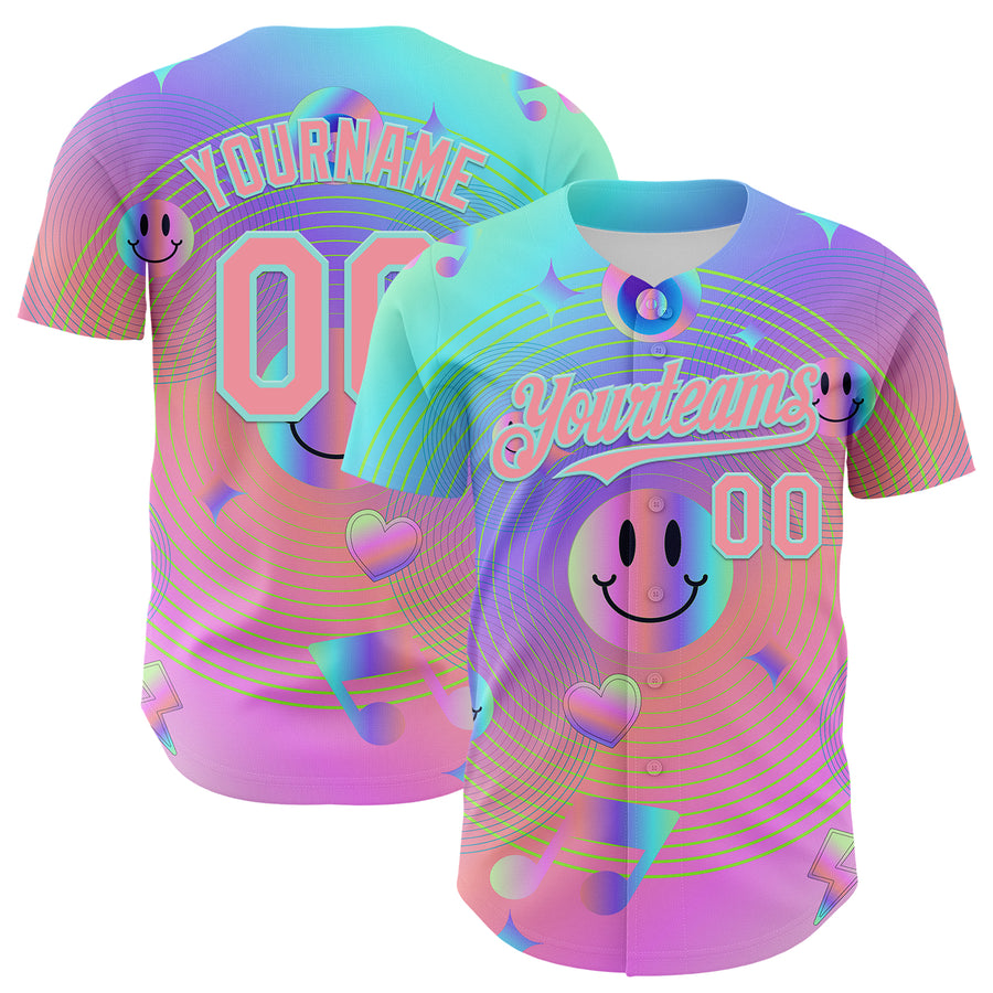 Custom Purple Medium Pink-Ice Blue 3D Pattern Design Trippy Smiley Face Acid Authentic Baseball Jersey