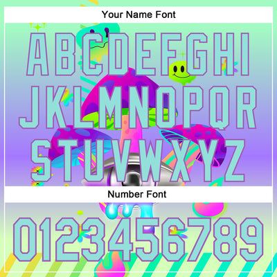 Custom Green Ice Blue-Medium Purple 3D Pattern Design Trippy Magic Mushrooms Acid Authentic Baseball Jersey