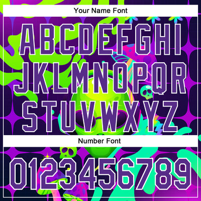 Custom Black Purple-White 3D Pattern Design Trippy Skull Alien Authentic Baseball Jersey