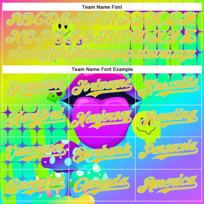 Custom Green Yellow-Ice Blue 3D Pattern Design Trippy Magic Mushrooms Acid Authentic Baseball Jersey