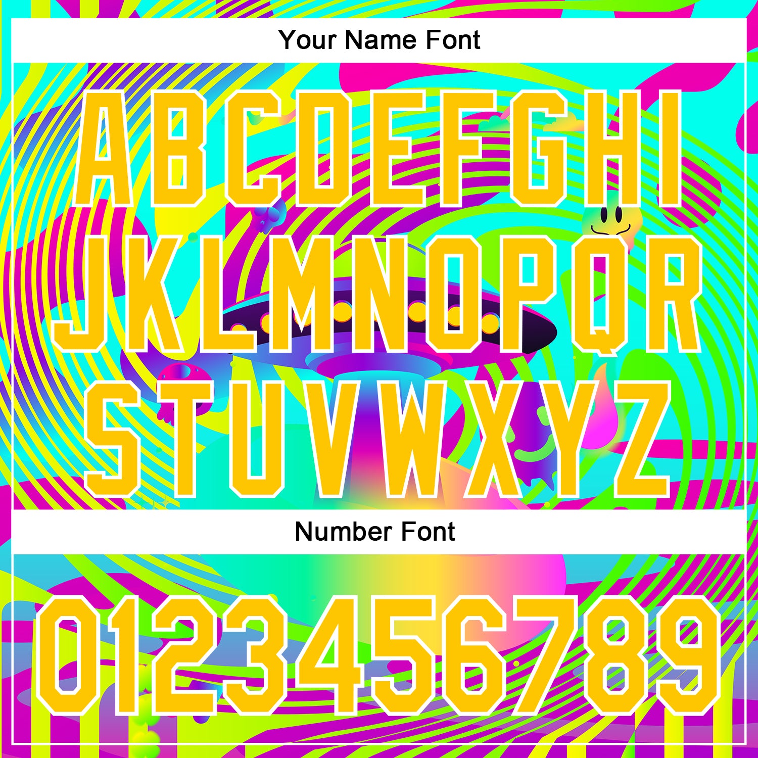 Custom Green Yellow-White 3D Pattern Design Trippy Acid UFO Authentic Baseball Jersey