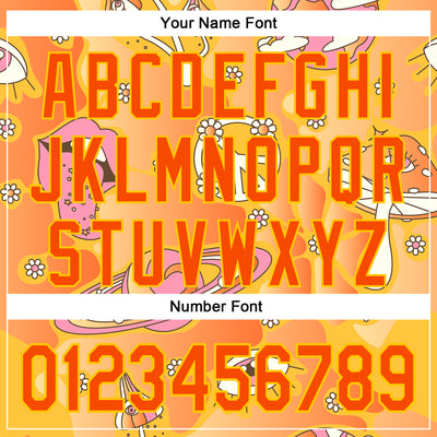 Custom Gold Orange-Yellow 3D Pattern Design Trippy Magic Mushrooms Groove Authentic Baseball Jersey