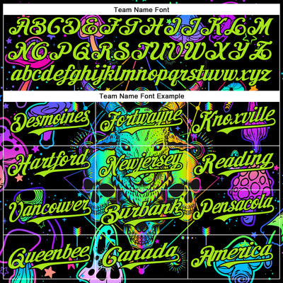 Custom Black Neon Green 3D Pattern Design Trippy Magic Mushrooms Goat Skull Authentic Baseball Jersey