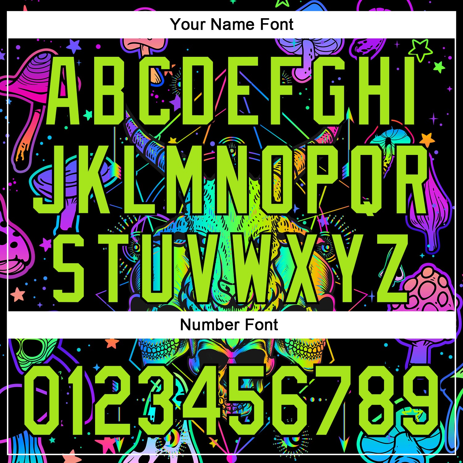 Custom Black Neon Green 3D Pattern Design Trippy Magic Mushrooms Goat Skull Authentic Baseball Jersey