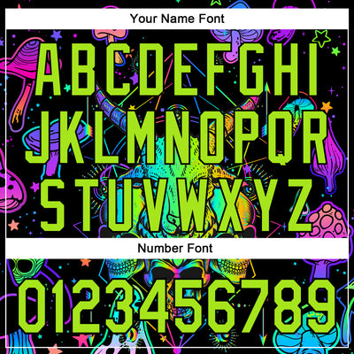 Custom Black Neon Green 3D Pattern Design Trippy Magic Mushrooms Goat Skull Authentic Baseball Jersey