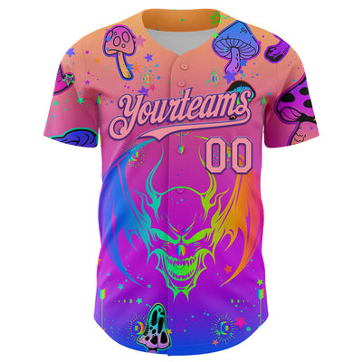Custom Pink Medium Pink-Purple 3D Pattern Design Trippy Magic Mushrooms Dragon Authentic Baseball Jersey