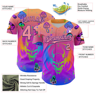 Custom Pink Medium Pink-Purple 3D Pattern Design Trippy Magic Mushrooms Dragon Authentic Baseball Jersey