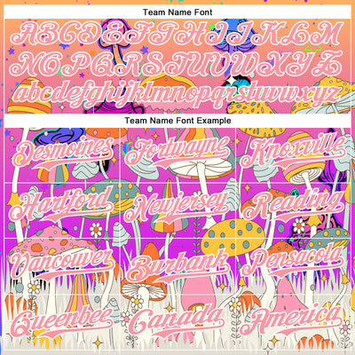 Custom Pink Medium Pink Purple-White 3D Pattern Design Trippy Magic Mushrooms Hippie Authentic Baseball Jersey