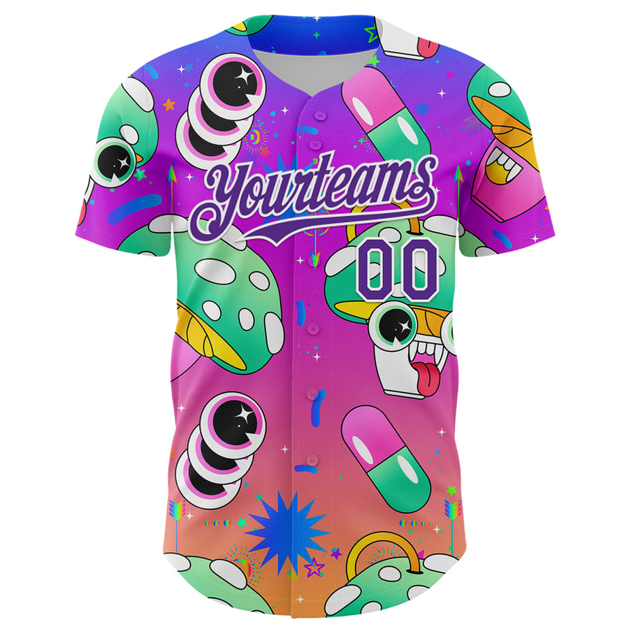 Custom Purple White 3D Pattern Design Trippy Psychedelic Magic Mushrooms Authentic Baseball Jersey