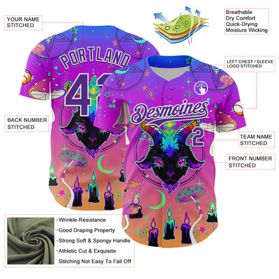 Custom Purple White 3D Pattern Design Trippy Magic Mushrooms Devil Authentic Baseball Jersey