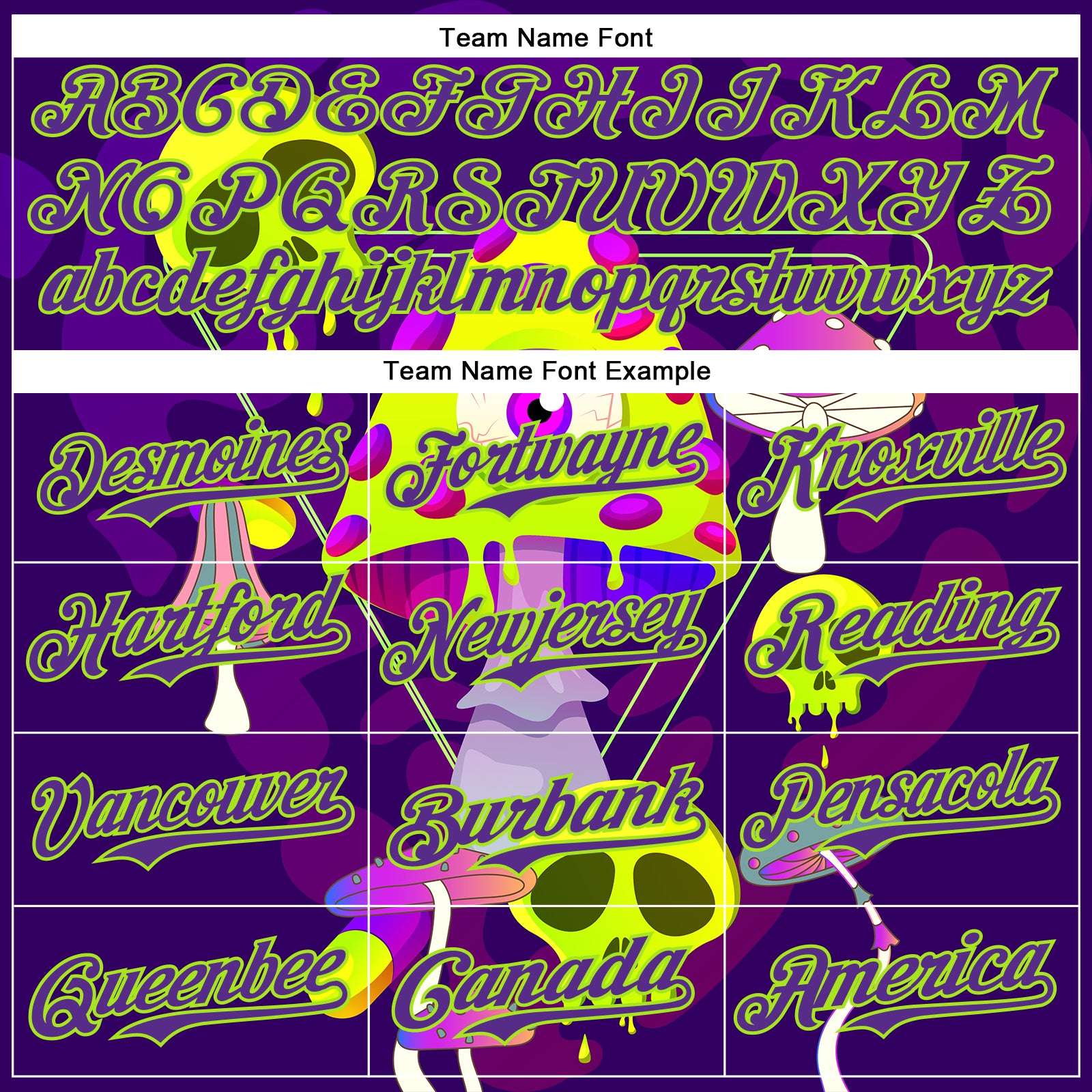 Custom Black Purple-Neon Green 3D Pattern Design Trippy Magic Mushrooms Skull Authentic Baseball Jersey