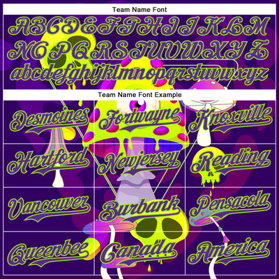 Custom Black Purple-Neon Green 3D Pattern Design Trippy Magic Mushrooms Skull Authentic Baseball Jersey
