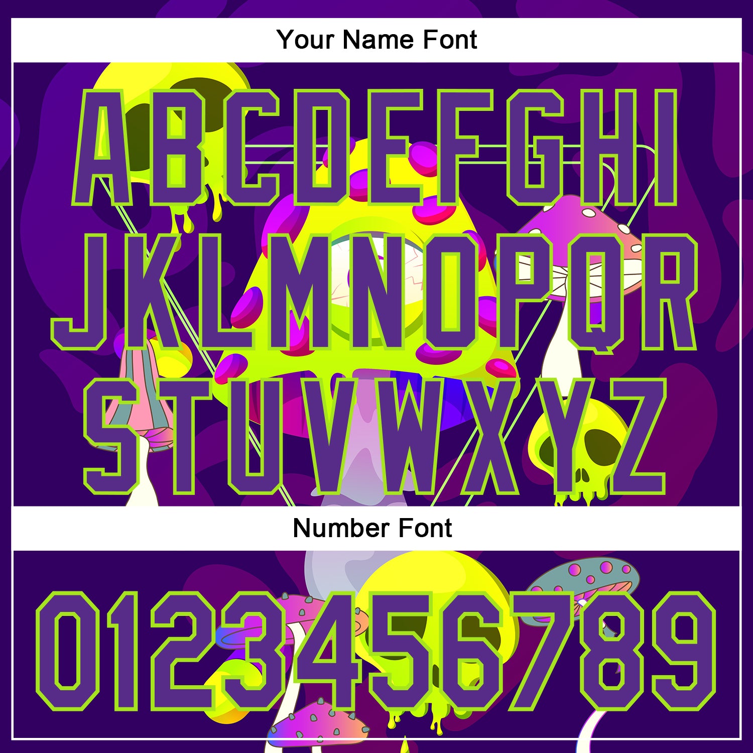 Custom Black Purple-Neon Green 3D Pattern Design Trippy Magic Mushrooms Skull Authentic Baseball Jersey