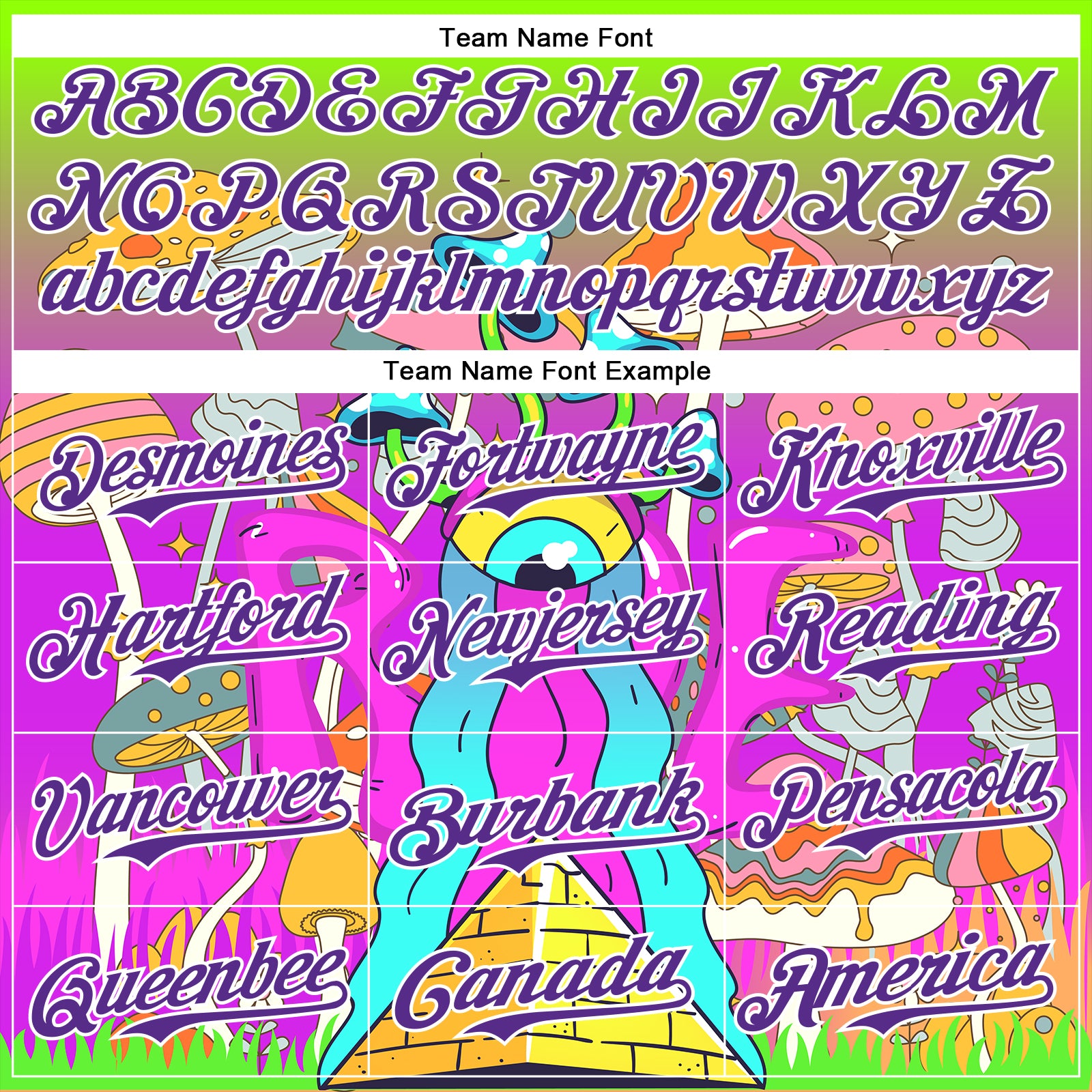 Custom Green Purple-White 3D Pattern Design Trippy Magic Mushrooms Acid Authentic Baseball Jersey