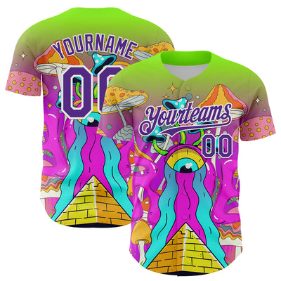 Custom Green Purple-White 3D Pattern Design Trippy Magic Mushrooms Acid Authentic Baseball Jersey