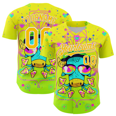 Custom Gold Yellow Green-White 3D Pattern Design Trippy Psychedelic Magic Mushrooms Authentic Baseball Jersey