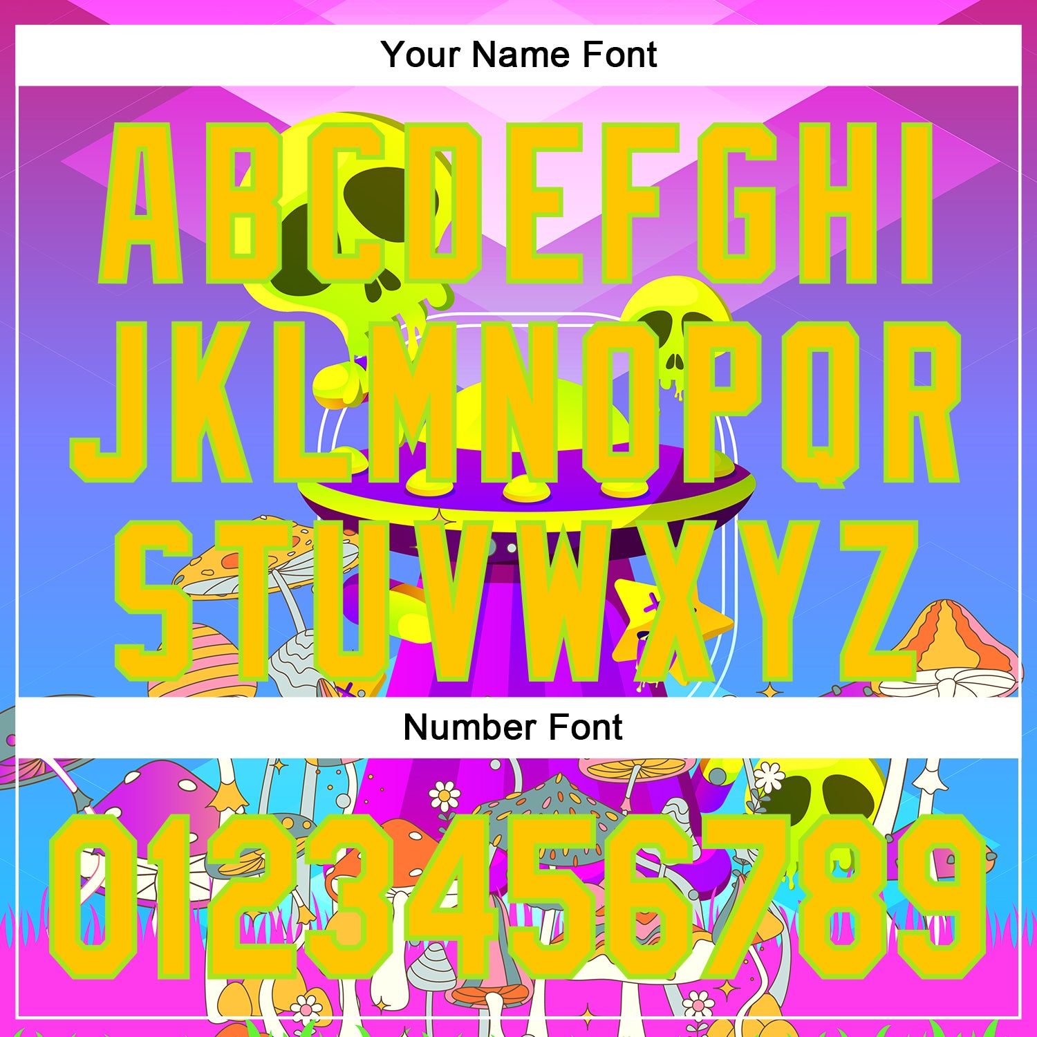 Custom Purple Yellow-Neon Green 3D Pattern Design Trippy Magic Mushrooms Alien Authentic Baseball Jersey