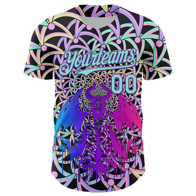 Custom Purple Ice Blue 3D Pattern Design Trippy Magic Mushrooms Devil Authentic Baseball Jersey