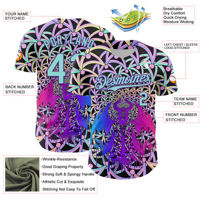 Custom Purple Ice Blue 3D Pattern Design Trippy Magic Mushrooms Devil Authentic Baseball Jersey