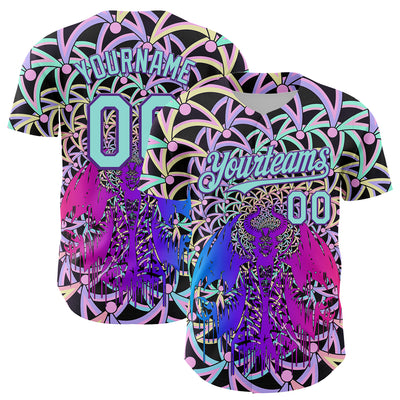Custom Purple Ice Blue 3D Pattern Design Trippy Magic Mushrooms Devil Authentic Baseball Jersey