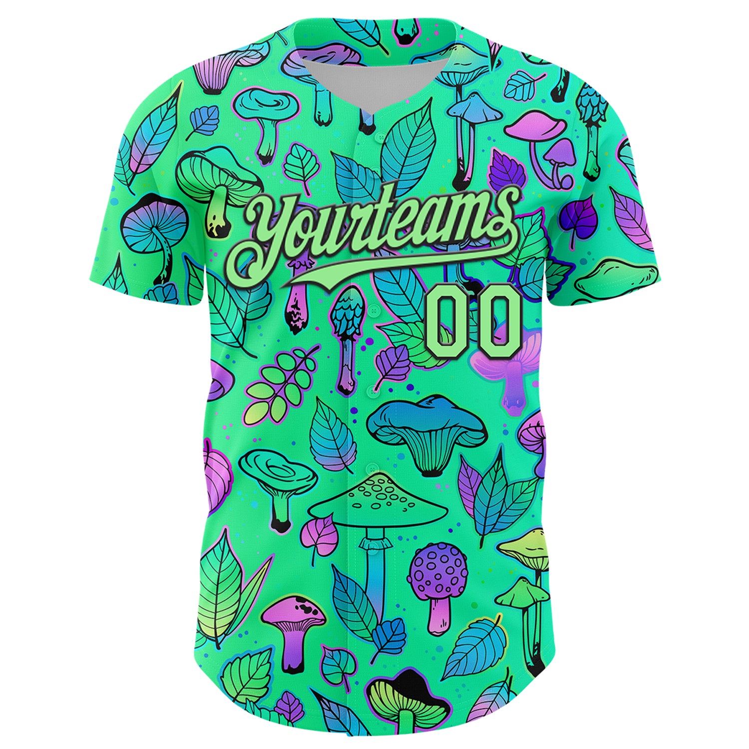 Custom Green Pea Green-Black 3D Pattern Design Trippy Magic Mushrooms Plant Authentic Baseball Jersey