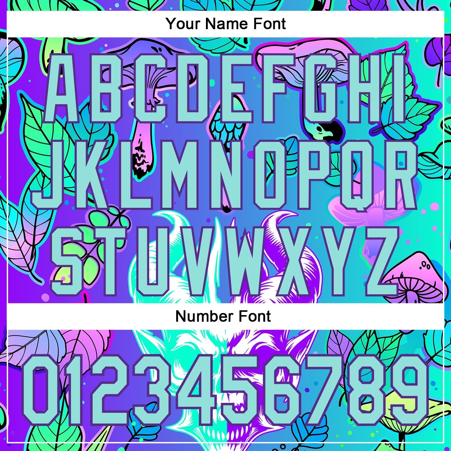 Custom Blue Ice Blue-Purple 3D Pattern Design Trippy Magic Mushrooms Demon Skull Authentic Baseball Jersey