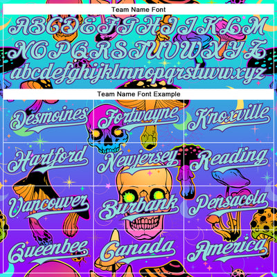 Custom Blue Ice Blue-Purple 3D Pattern Design Trippy Magic Mushrooms Skull Authentic Baseball Jersey