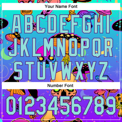 Custom Blue Ice Blue-Purple 3D Pattern Design Trippy Magic Mushrooms Skull Authentic Baseball Jersey