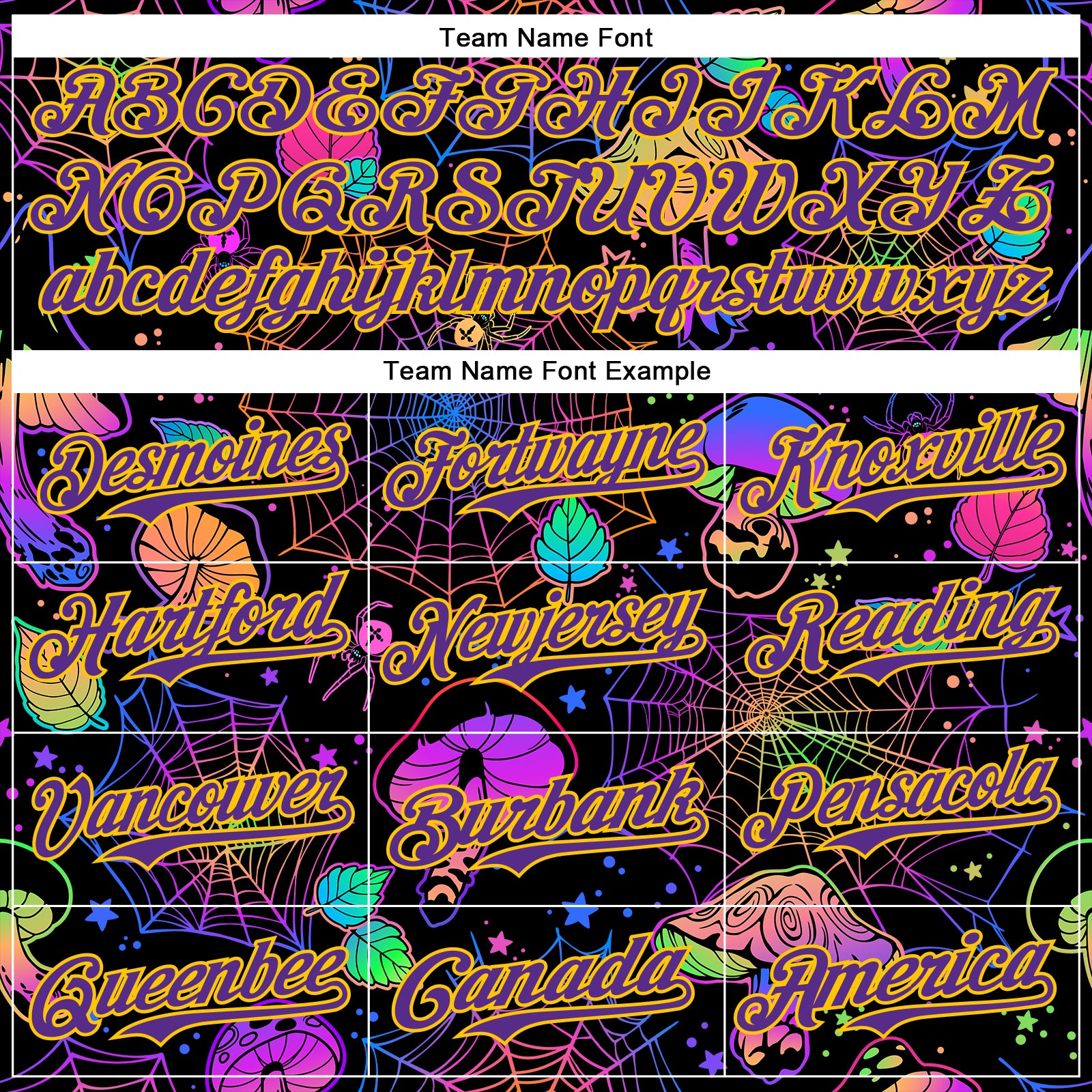 Custom Black Purple-Yellow 3D Pattern Design Trippy Magic Mushrooms Spider Web Authentic Baseball Jersey