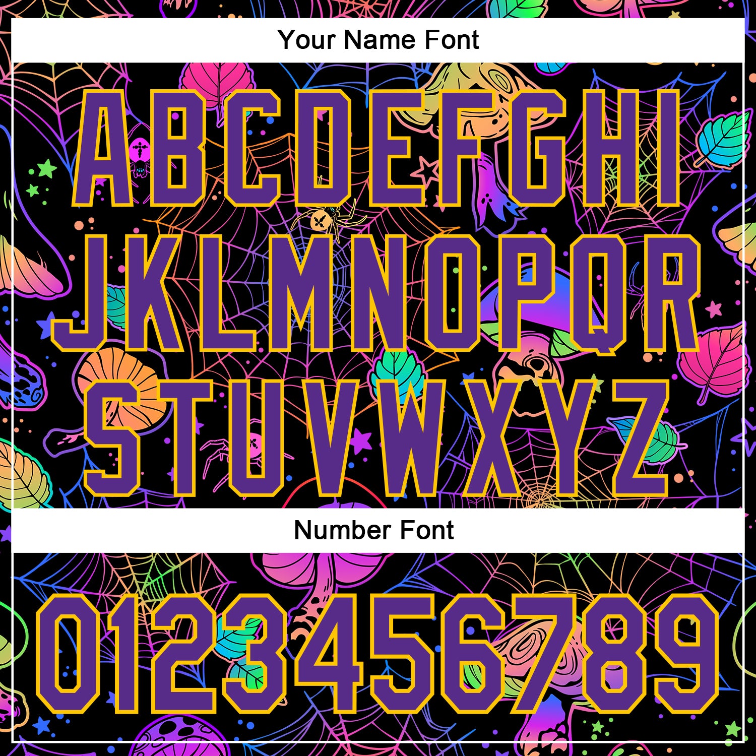 Custom Black Purple-Yellow 3D Pattern Design Trippy Magic Mushrooms Spider Web Authentic Baseball Jersey