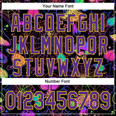 Custom Black Purple-Yellow 3D Pattern Design Trippy Magic Mushrooms Spider Web Authentic Baseball Jersey