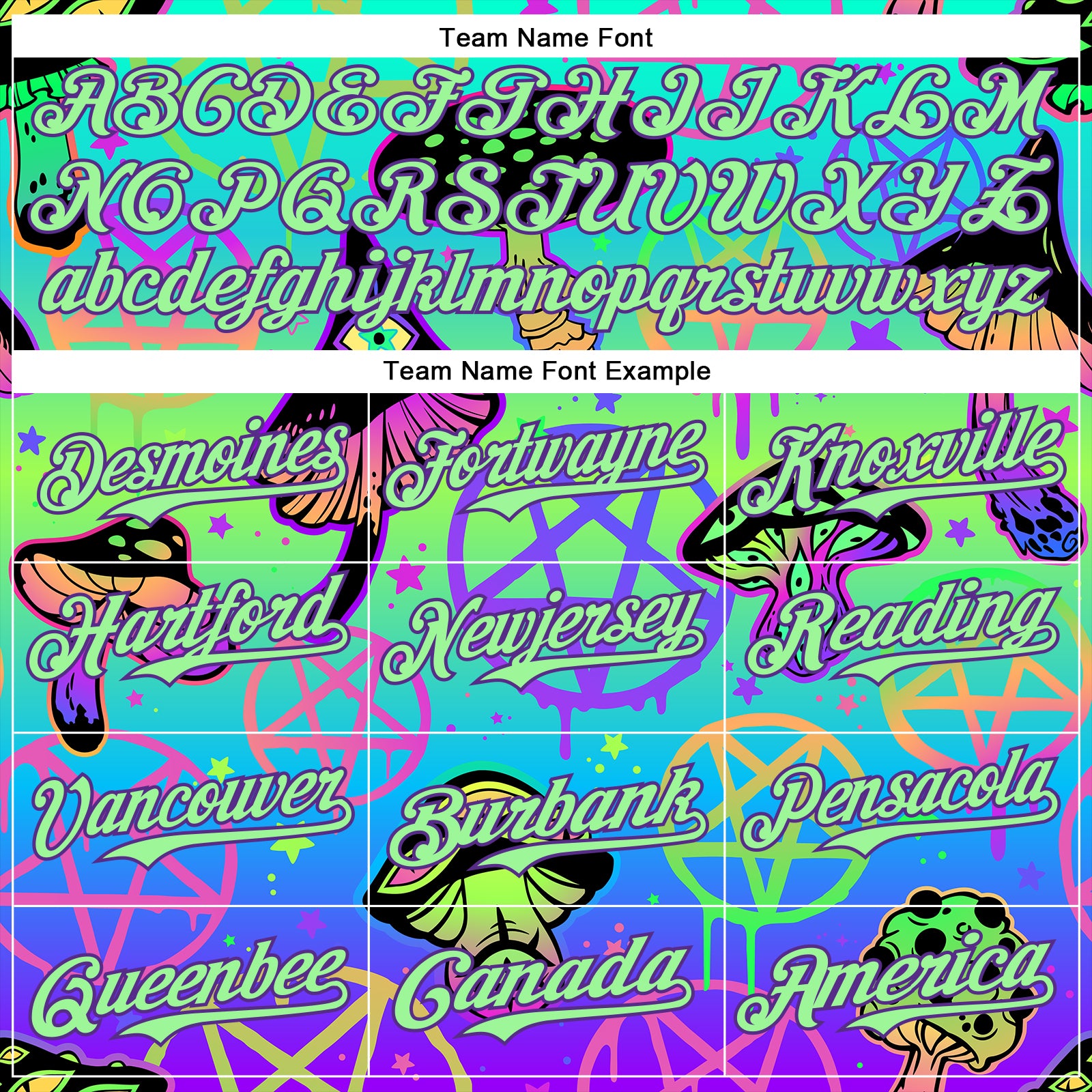 Custom Blue Pea Green-Purple 3D Pattern Design Trippy Magic Mushrooms Pentacle Authentic Baseball Jersey