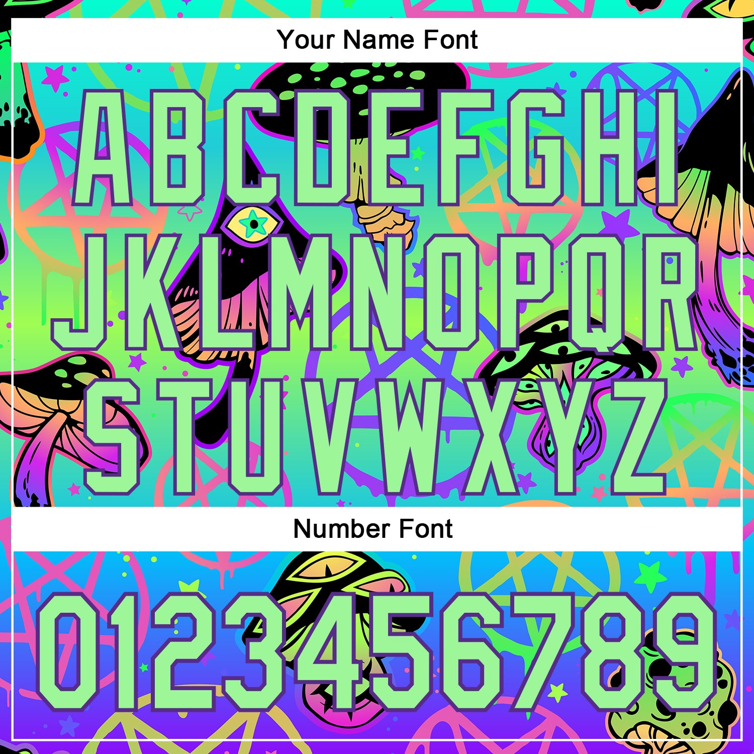 Custom Blue Pea Green-Purple 3D Pattern Design Trippy Magic Mushrooms Pentacle Authentic Baseball Jersey