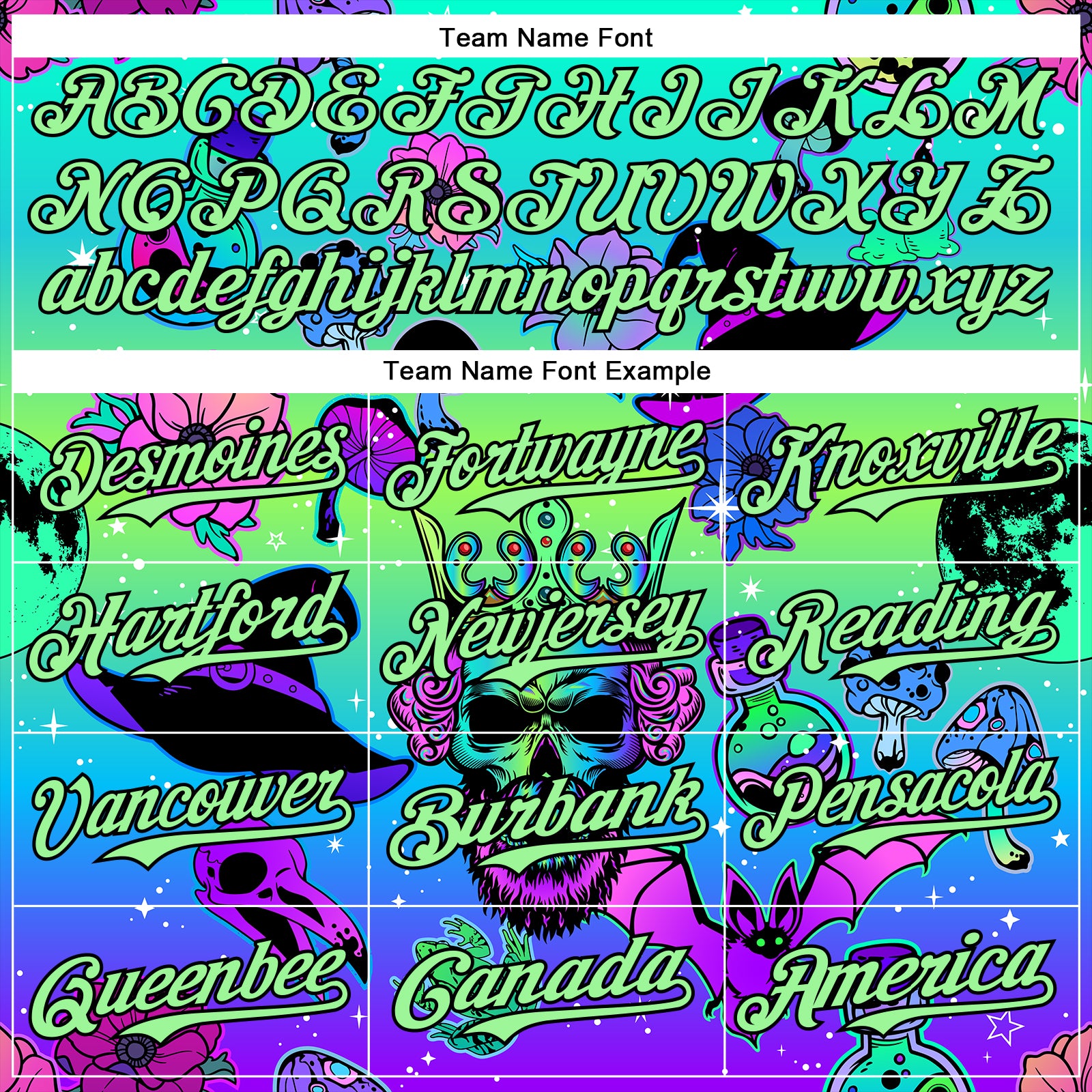 Custom Blue Pea Green-Black 3D Pattern Design Trippy Magic Mushrooms Skull Authentic Baseball Jersey