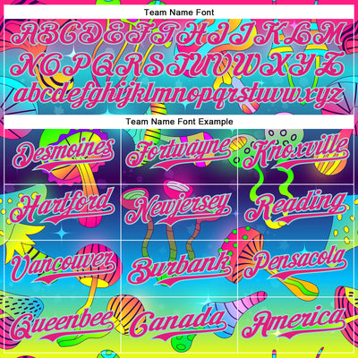 Custom Blue Hot Pink-Ice Blue 3D Pattern Design Trippy Psychedelic Magic Mushrooms Authentic Baseball Jersey