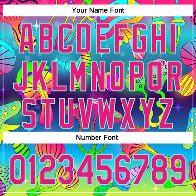 Custom Blue Hot Pink-Ice Blue 3D Pattern Design Trippy Psychedelic Magic Mushrooms Authentic Baseball Jersey