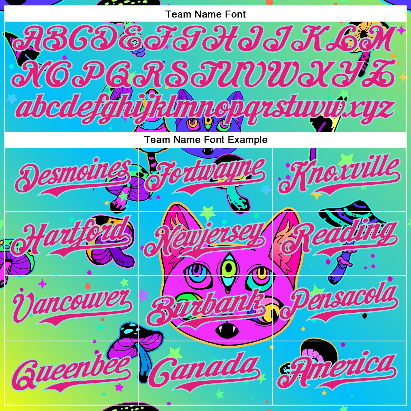 Custom Green Hot Pink-Ice Blue 3D Pattern Design Trippy Magic Mushrooms Cats Authentic Baseball Jersey