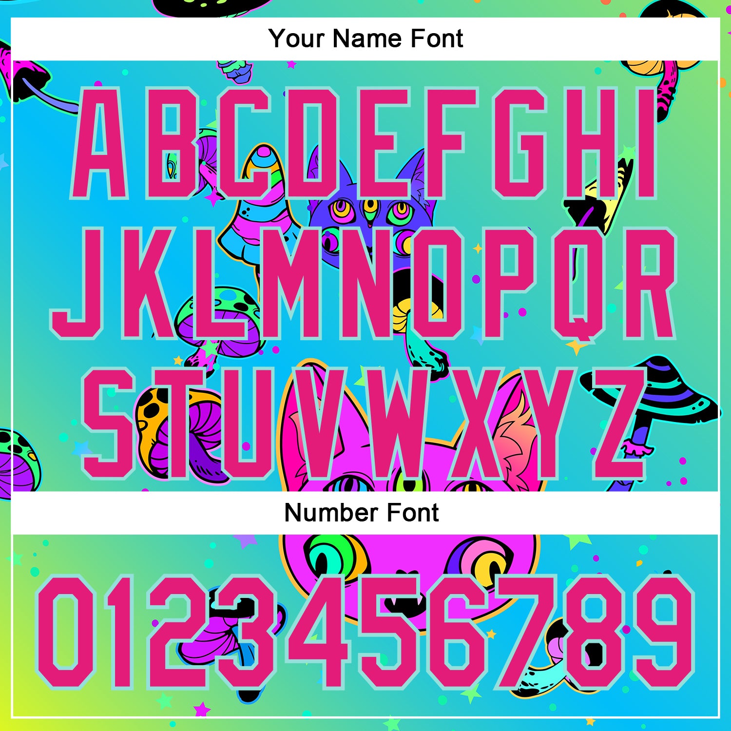 Custom Green Hot Pink-Ice Blue 3D Pattern Design Trippy Magic Mushrooms Cats Authentic Baseball Jersey