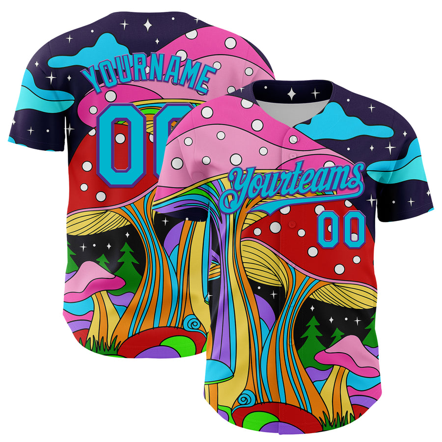 Custom Navy Lakes Blue-Purple 3D Pattern Design Trippy Psychedelic Magic Mushrooms Authentic Baseball Jersey