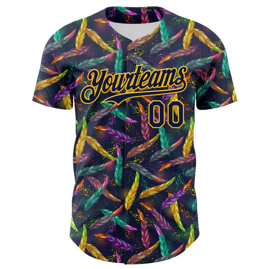 Custom Navy Gold 3D Pattern Design Mardi Gras Shrove Tuesday Authentic Baseball Jersey