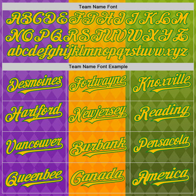 Custom Purple Gold-Grass Green 3D Pattern Design Mardi Gras Shrove Tuesday Authentic Baseball Jersey