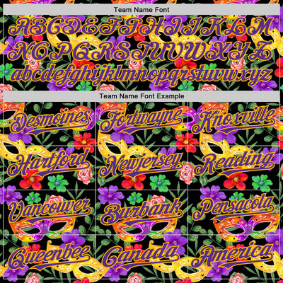 Custom Black Purple-Gold 3D Pattern Design Mardi Gras Shrove Tuesday Authentic Baseball Jersey