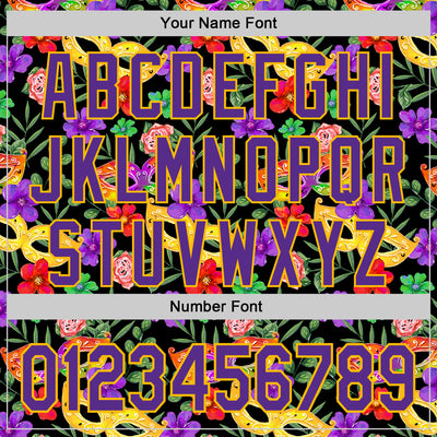 Custom Black Purple-Gold 3D Pattern Design Mardi Gras Shrove Tuesday Authentic Baseball Jersey
