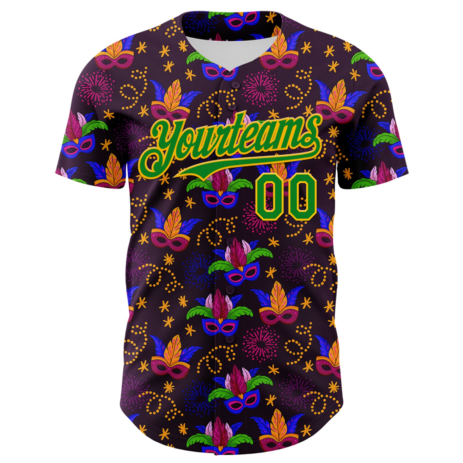 Custom Purple Grass Green-Gold 3D Pattern Design Mardi Gras Shrove Tuesday Authentic Baseball Jersey